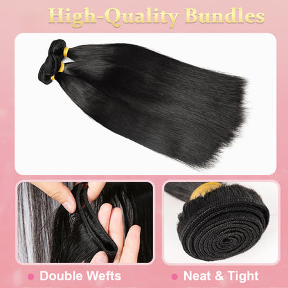 #1B Straight Hair 10A Bundles 100% Unprocessed Brazilian Virgin Human Hair Weave Bundles for Black Women CVOHAIR