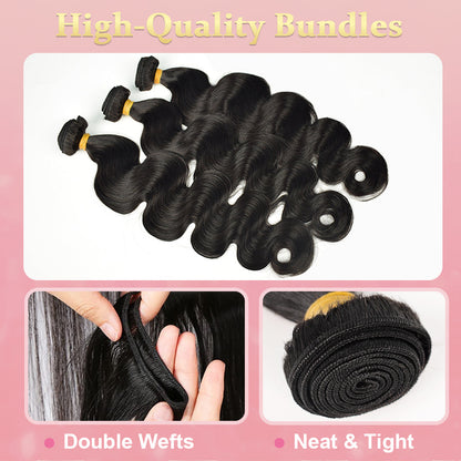 #1B Body Wave 10A Human Hair Bundles Virgin Hair 100% Unprocessed Weave Bundles Human Hair Double Weft CVOHAIR