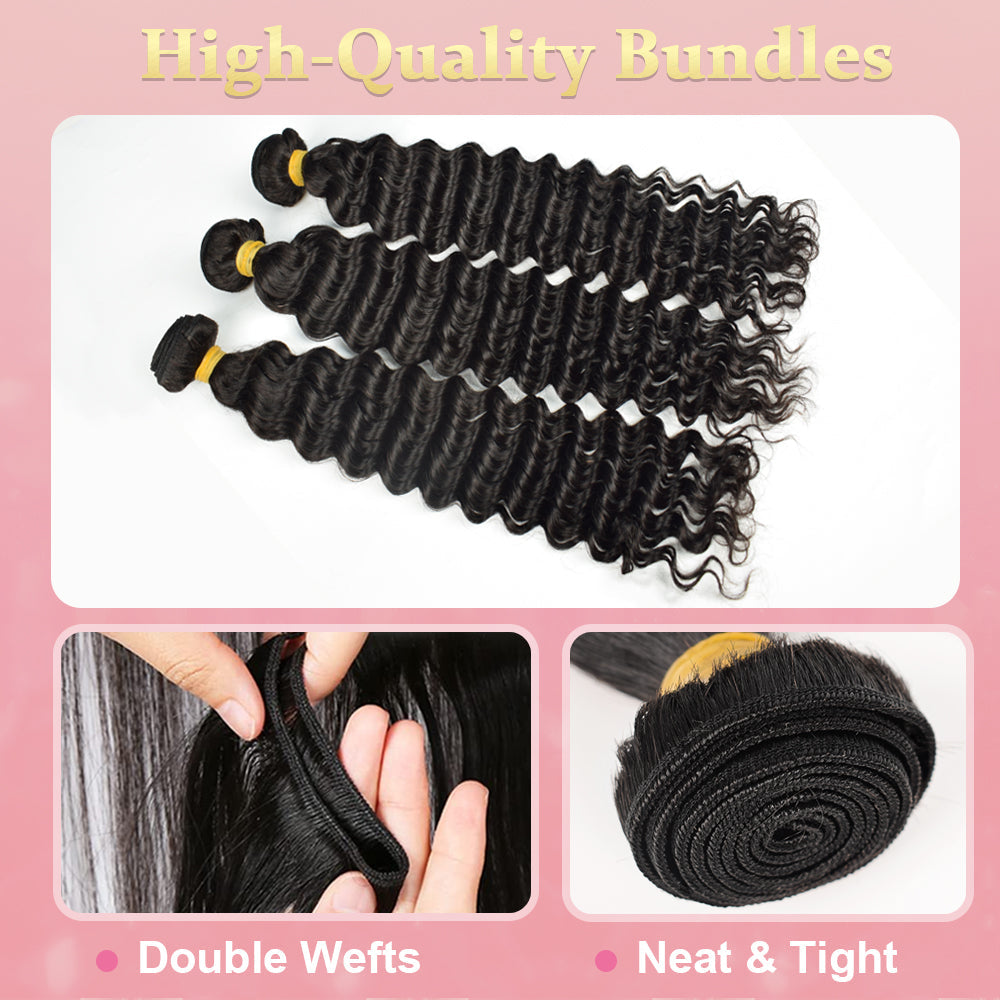 #1B Deep Wave 10A Human Hair Bundles Brazilian Virgin Hair Weave CVOHAIR
