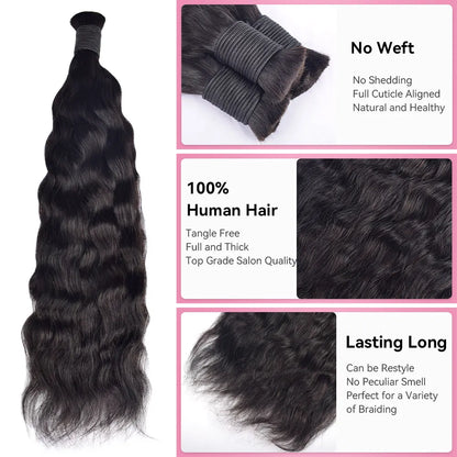 Natural Black Wet & Wavy Human Bulk Hair For Braiding CVOHAIR