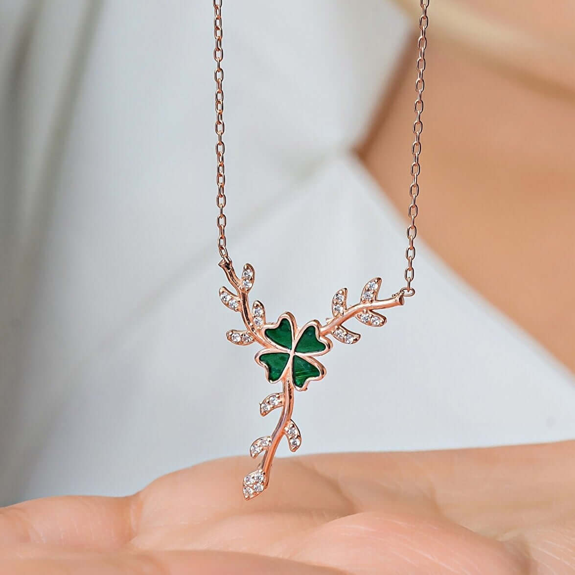 Lucky Charm Rose Gold Plated Silver Clover Necklace