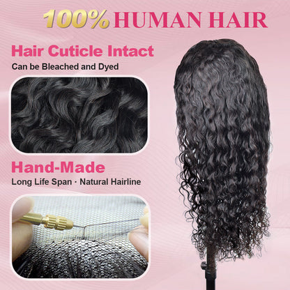 #1B Water Wave HD Lace Front Wigs Human Hair 180% Density Transparent Lace Frontal Wigs Pre Plucked With Baby Hair CVOHAIR