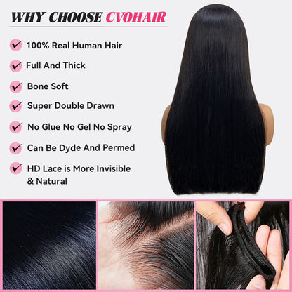 13*4 Super Natural Hairline Frontal Wigs 300% Density HD Lace Luxury Wig With Baby Hair CVOHAIR