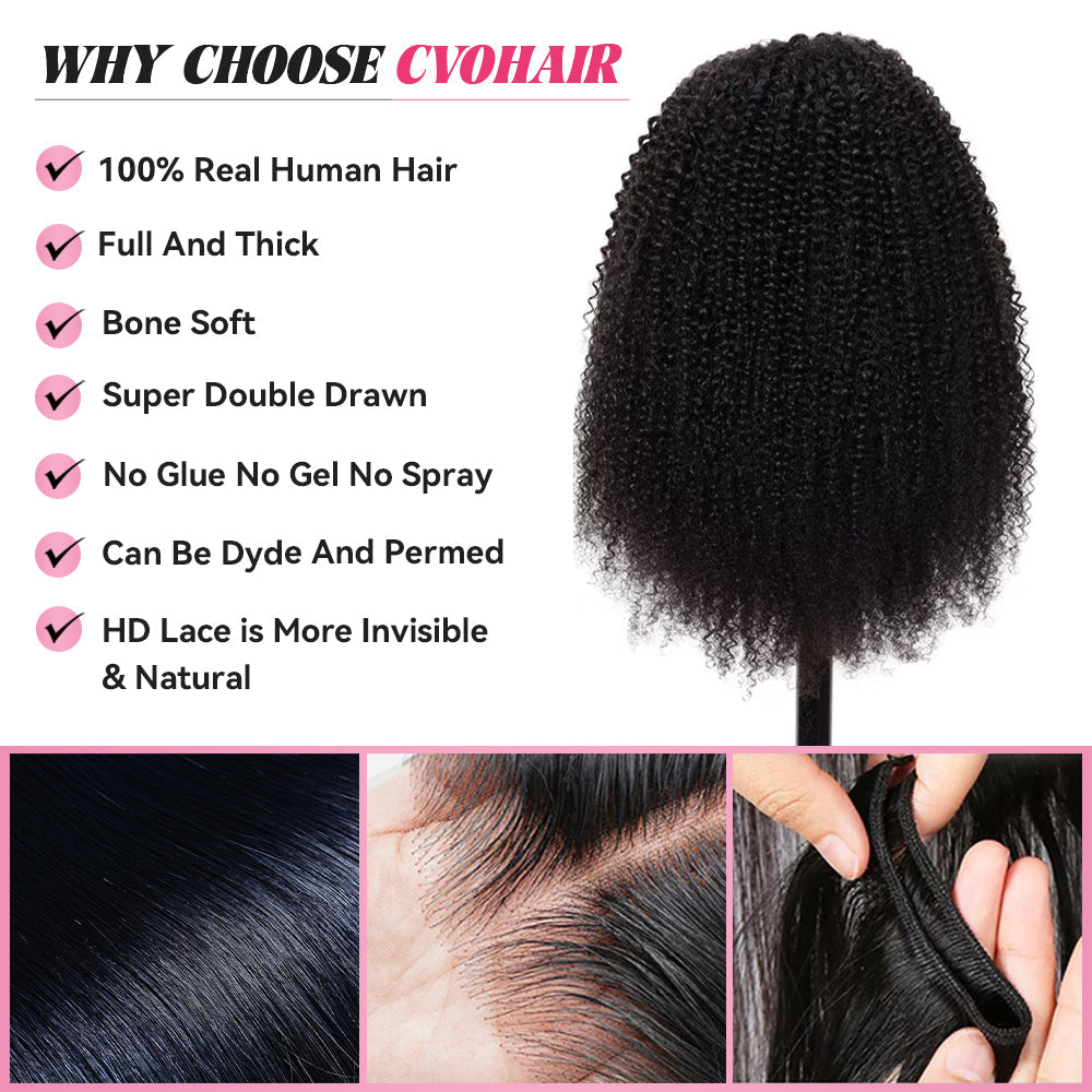 Kinky Curly HD Lace Frontal Wigs Human Hair 200% Density Pre Plucked With Baby Hair CVOHAIR