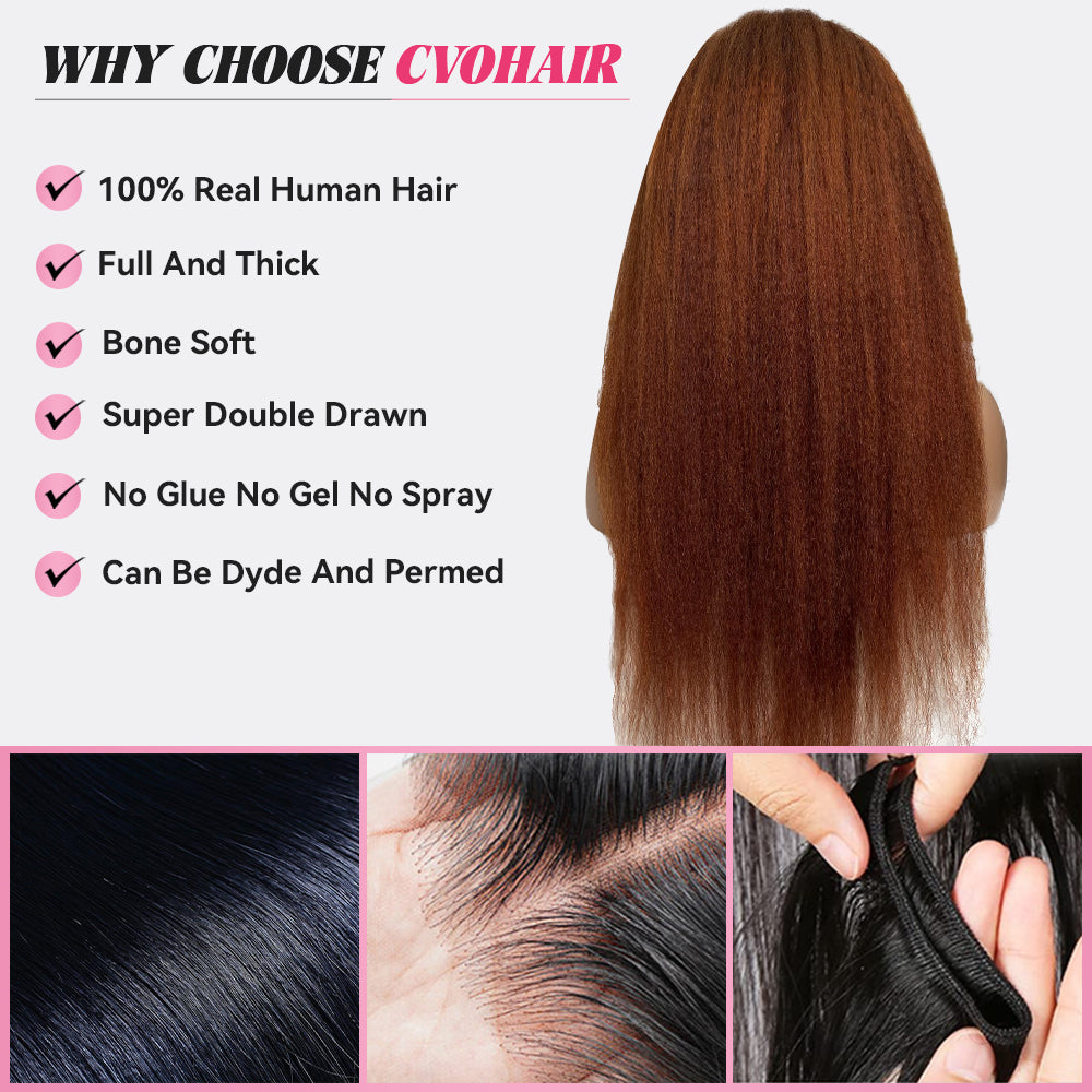 #30 Kinky Straight Wigs With Pre-Cut Lace Free Shipping CVOHAIR