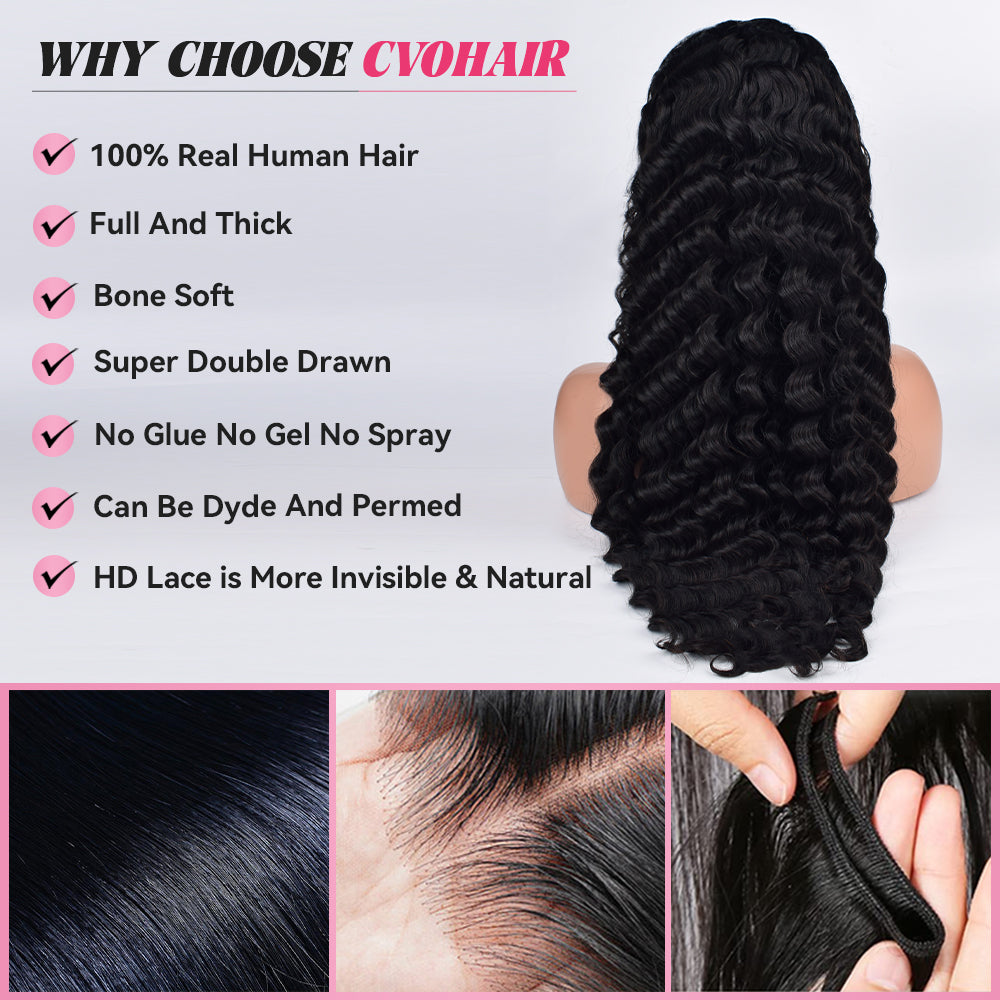 Loose Deep Wave HD Lace Frontal Wigs Human Hair 200% Density Pre Plucked With Baby Hair CVOHAIR