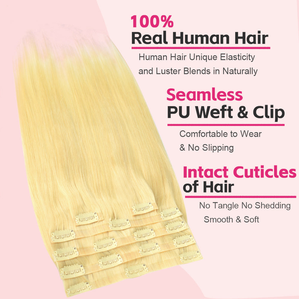 #613 6Pcs Straight Free Shipping Clip in Hair Extensions Real Human Hair PU Seamless Clip ins 120G CVOHAIR