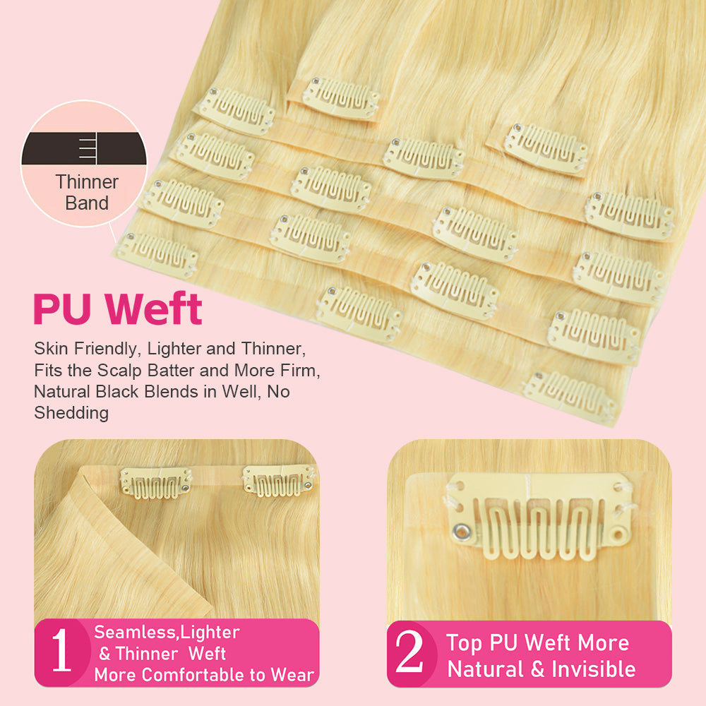 #613 6Pcs Straight Free Shipping Clip in Hair Extensions Real Human Hair PU Seamless Clip ins 120G CVOHAIR