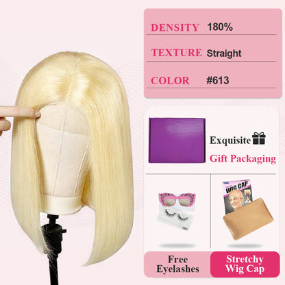 #613 Bob Straight HD Lace Front Wigs Human Hair 180% Density Transparent Lace Frontal Wigs Pre Plucked With Baby Hair CVOHAIR