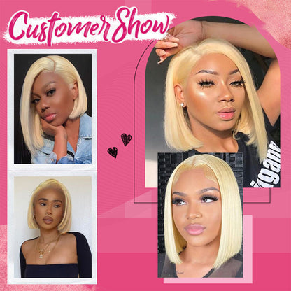 #613 Bob Straight HD Lace Front Wigs Human Hair 180% Density Transparent Lace Frontal Wigs Pre Plucked With Baby Hair CVOHAIR