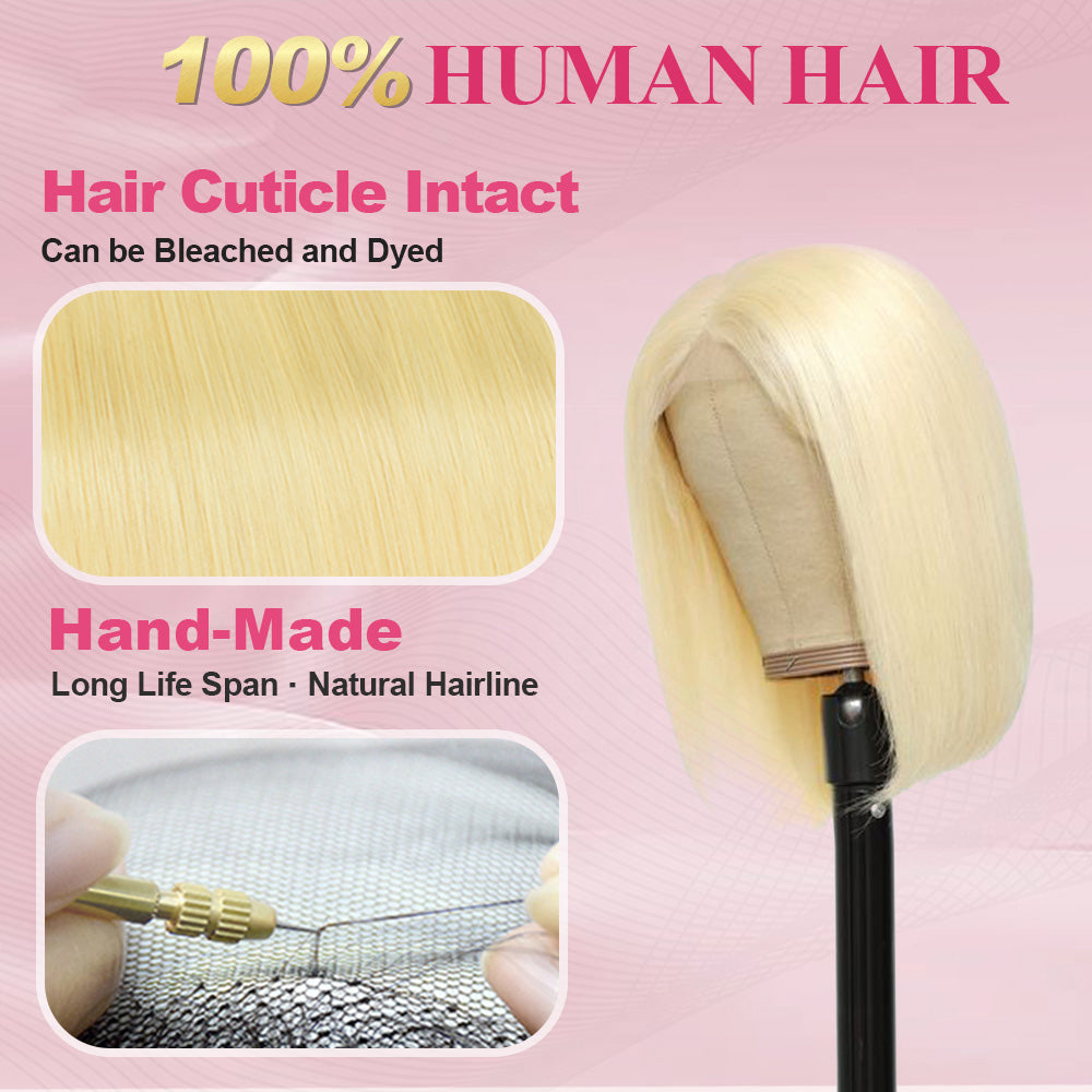 #613 Bob Straight HD Lace Front Wigs Human Hair 180% Density Transparent Lace Frontal Wigs Pre Plucked With Baby Hair CVOHAIR