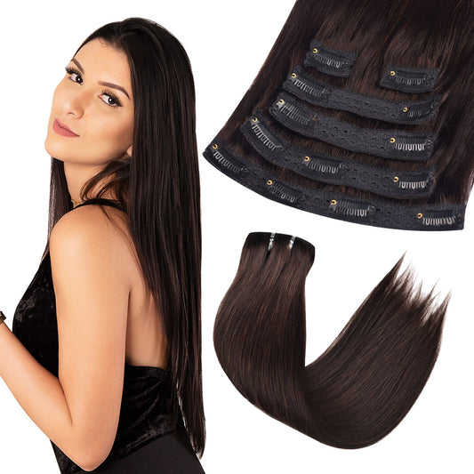 #2 Dark Brown Straight Free Shipping Clip in Hair Extensions Real Human Hair Invisible Lace Clip ins 6Pcs 110G CVOHAIR