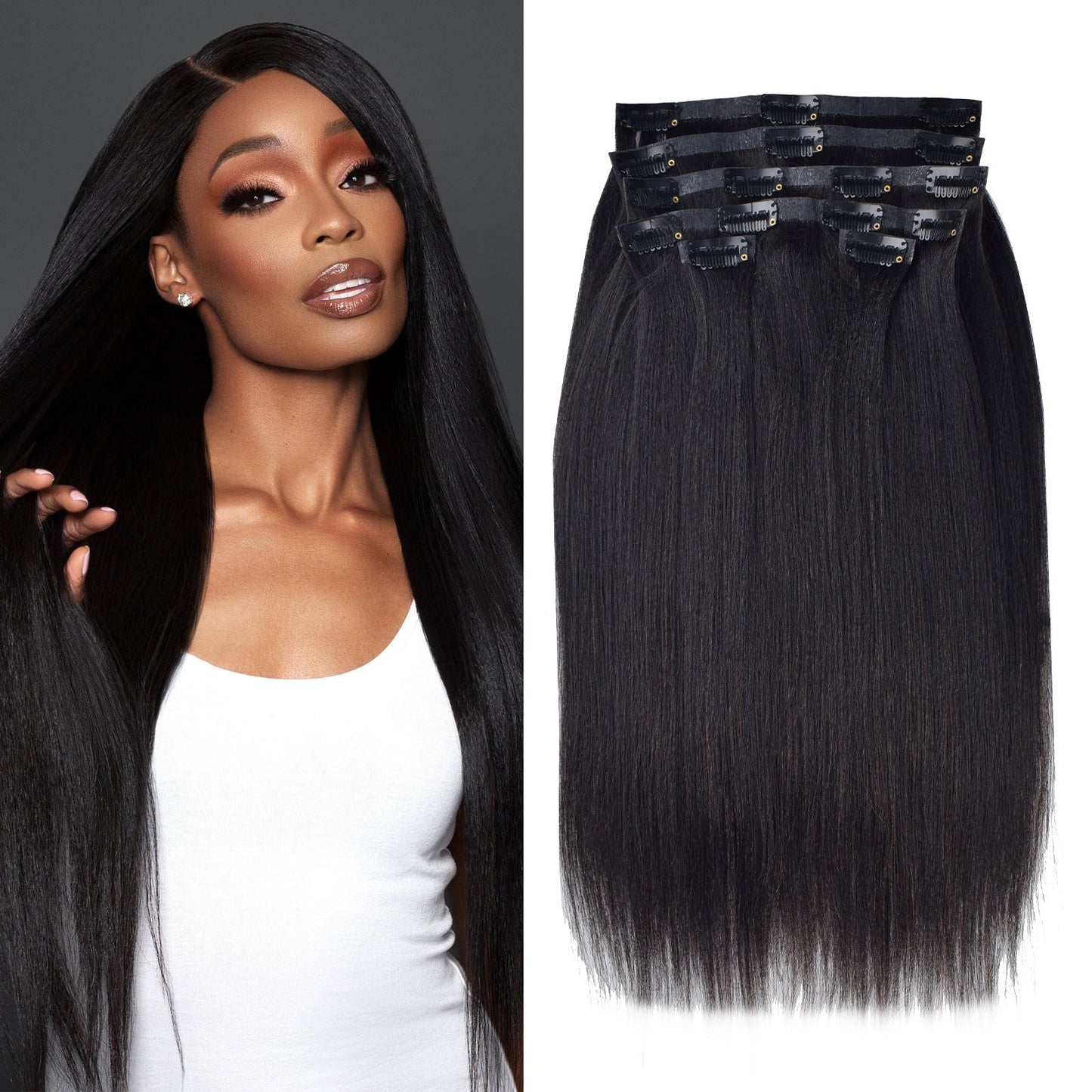 #1B 6Pcs Yaki Straight Free Shipping PU Seamless Clip ins Hair Extensions Real Human Hair 120G CVOHAIR