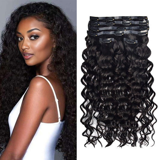 #1B 6Pcs Italian Curly PU Seamless Clip ins Flash Sale Free Shipping Hair Extensions Real Human Hair 120G CVOHAIR