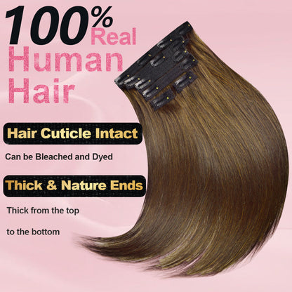 #7 Straight Free Shipping Clip in Hair Extensions Real Human Hair Invisible Lace Clip ins 6Pcs 110G CVOHAIR