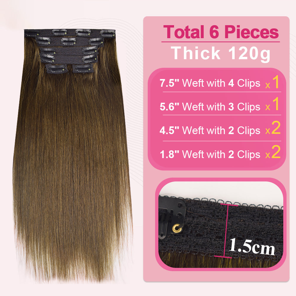 #7 Straight Free Shipping Clip in Hair Extensions Real Human Hair Invisible Lace Clip ins 6Pcs 110G CVOHAIR