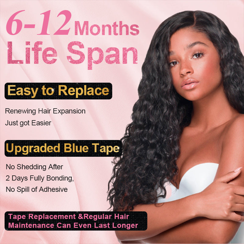 #1B Deep Curly Tape in Free Shipping Hair Extensions Human Hair 20pcs 50g/pack Seamless Skin Weft Hair CVOHAIR