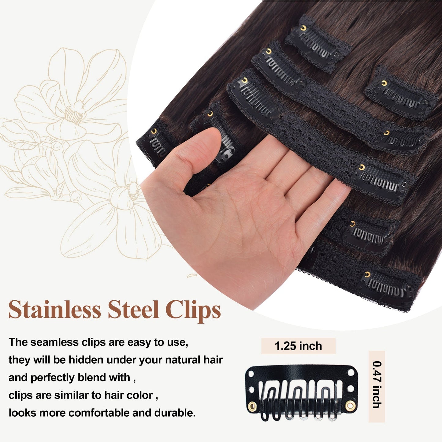 #2 Dark Brown Straight Free Shipping Clip in Hair Extensions Real Human Hair Invisible Lace Clip ins 6Pcs 110G CVOHAIR