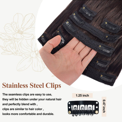 #2 Dark Brown Straight Free Shipping Clip in Hair Extensions Real Human Hair Invisible Lace Clip ins 6Pcs 110G CVOHAIR
