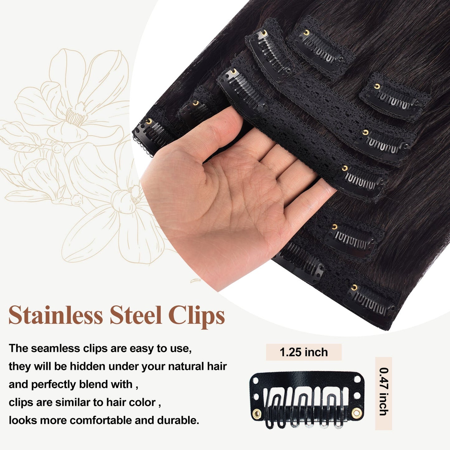 #1B 6Pcs Straight Free Shipping Clip in Hair Extensions Real Human Hair Invisible Lace Clip ins Natural Black 110G CVOHAIR