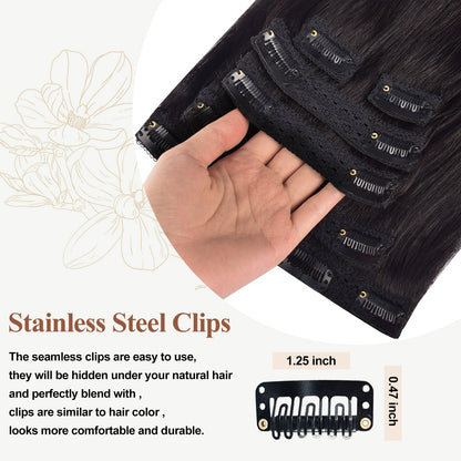 #1B 6Pcs Straight Free Shipping Clip in Hair Extensions Real Human Hair Invisible Lace Clip ins Natural Black 110G CVOHAIR