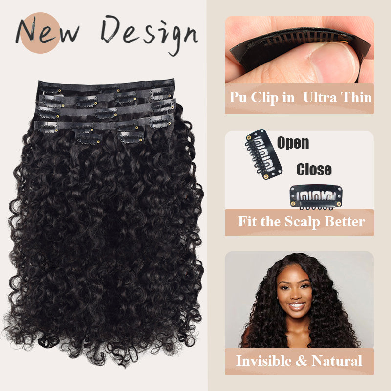 #1B 6Pcs Burmese Curly Free Shipping PU Seamless Clip ins Hair Extensions Real Human Hair CVOHAIR