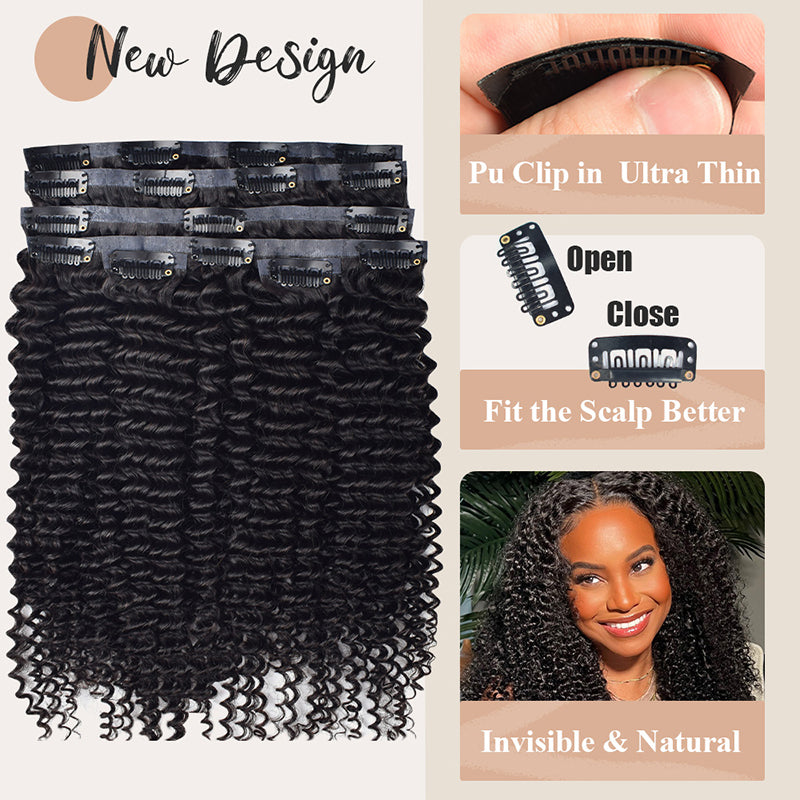 #1B 6Pcs Kinky Curly Flash Sale Free Shipping PU Seamless Clip ins Hair Extensions Real Human Hair 120G CVOHAIR