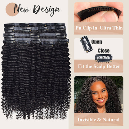 #1B 6Pcs Kinky Curly Flash Sale Free Shipping PU Seamless Clip ins Hair Extensions Real Human Hair 120G CVOHAIR