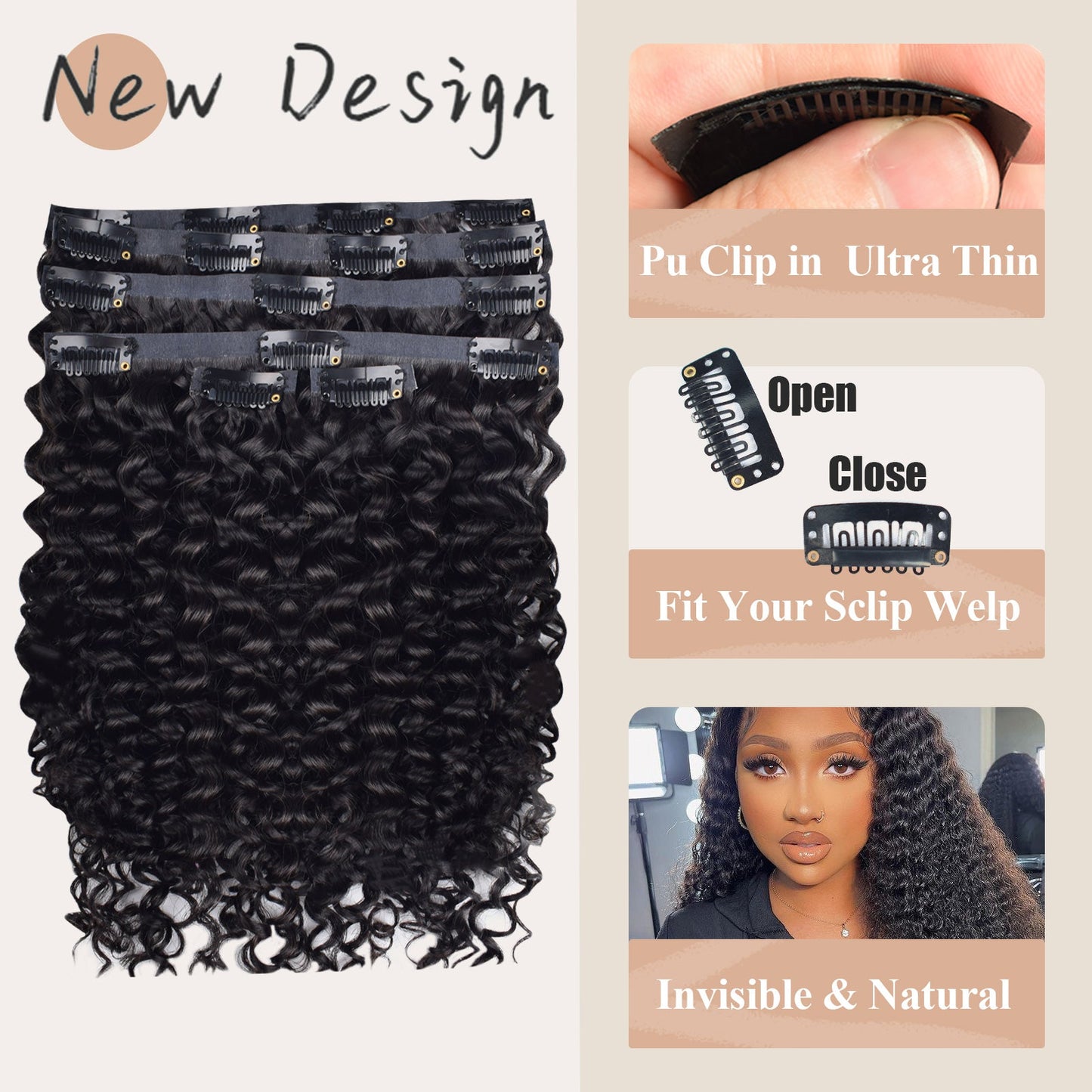 #1B 6Pcs Deep Curly Flash Sale Free Shipping PU Seamless Clip ins Hair Extensions Real Human Hair 120G CVOHAIR