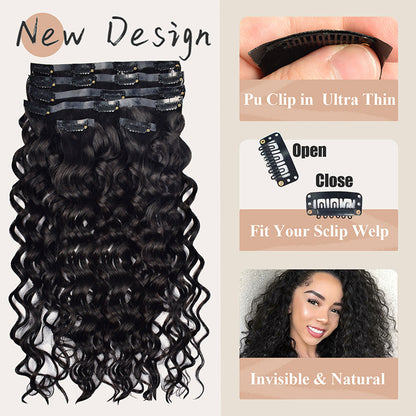 #1B 6Pcs Italian Curly PU Seamless Clip ins Flash Sale Free Shipping Hair Extensions Real Human Hair 120G CVOHAIR