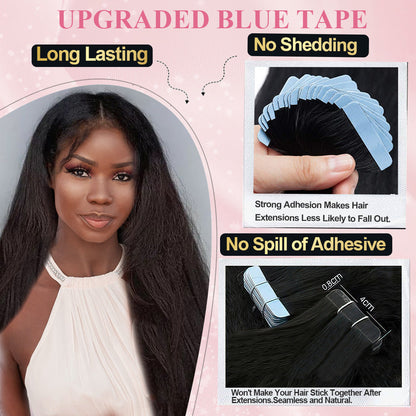 #1B Kinky Straight Tape in Hair Extensions Free Shipping Human Hair 20pcs 50g/pack Seamless Skin Weft Hair CVOHAIR