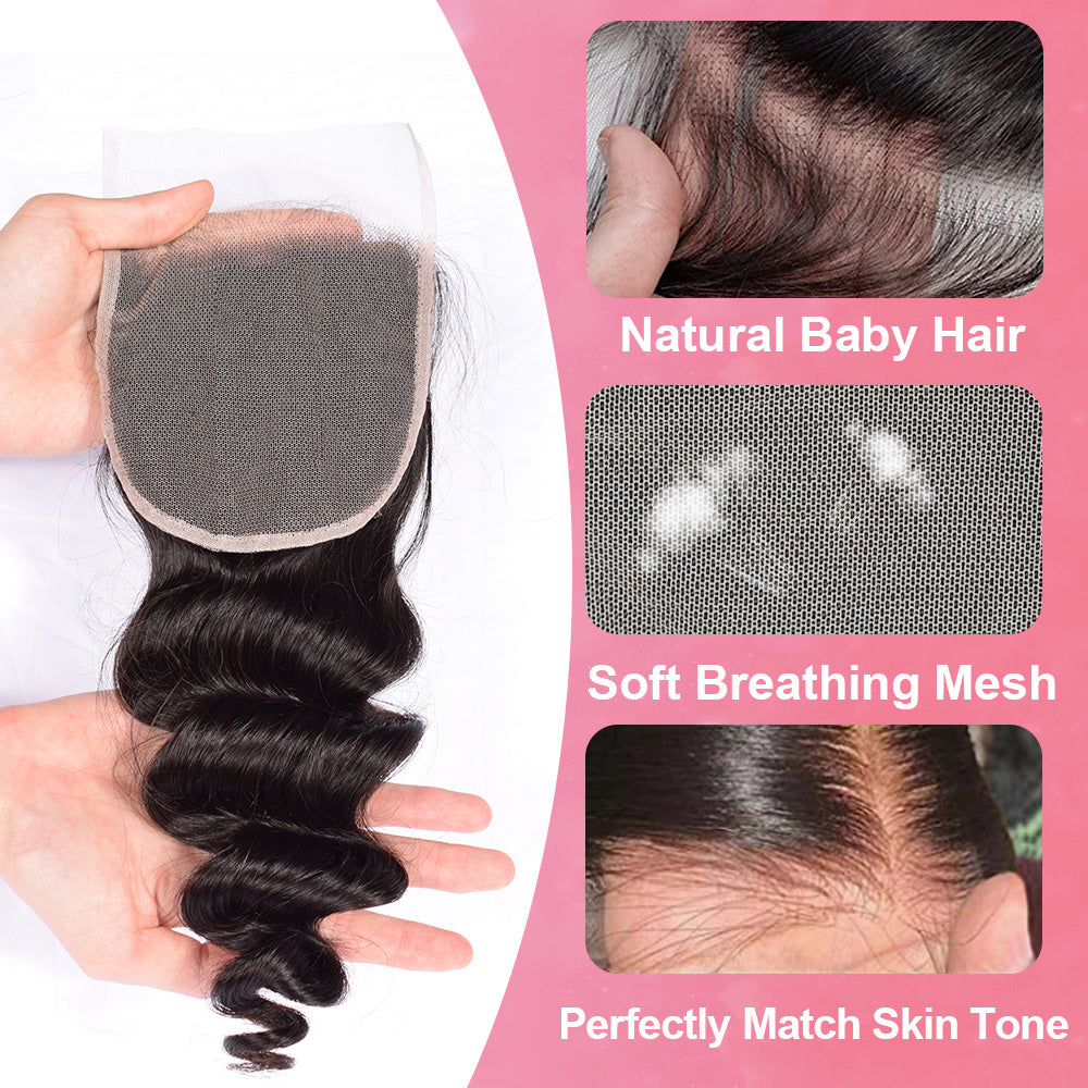 Loose Wave #1B HD Lace Closure Human Hair Cvohair