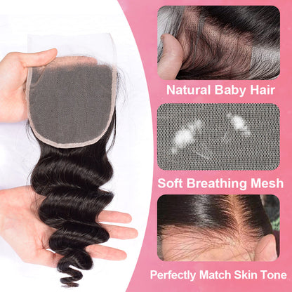 Loose Wave #1B HD Lace Closure Human Hair Cvohair
