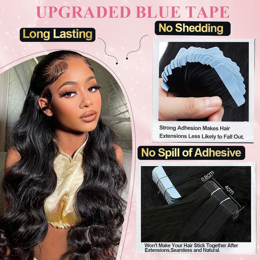 #1B Body Wave Tape in Hair Extensions Free Shipping Human Hair 20pcs 50g/pack Seamless Skin Weft Hair CVOHAIR