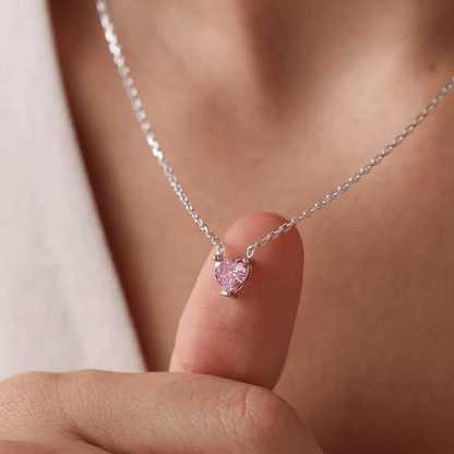 925 Sterling Silver Dainty Pink Stone Heart Necklace