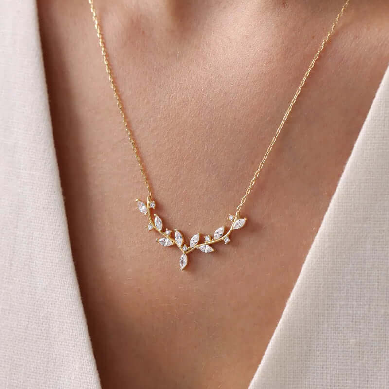925 Sterling Silver Gold-Plated Elegant Zircon Necklace