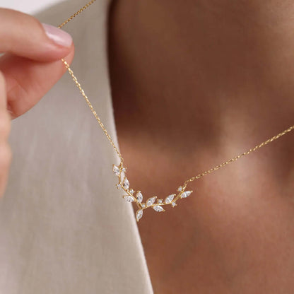 925 Sterling Silver Gold-Plated Elegant Zircon Necklace