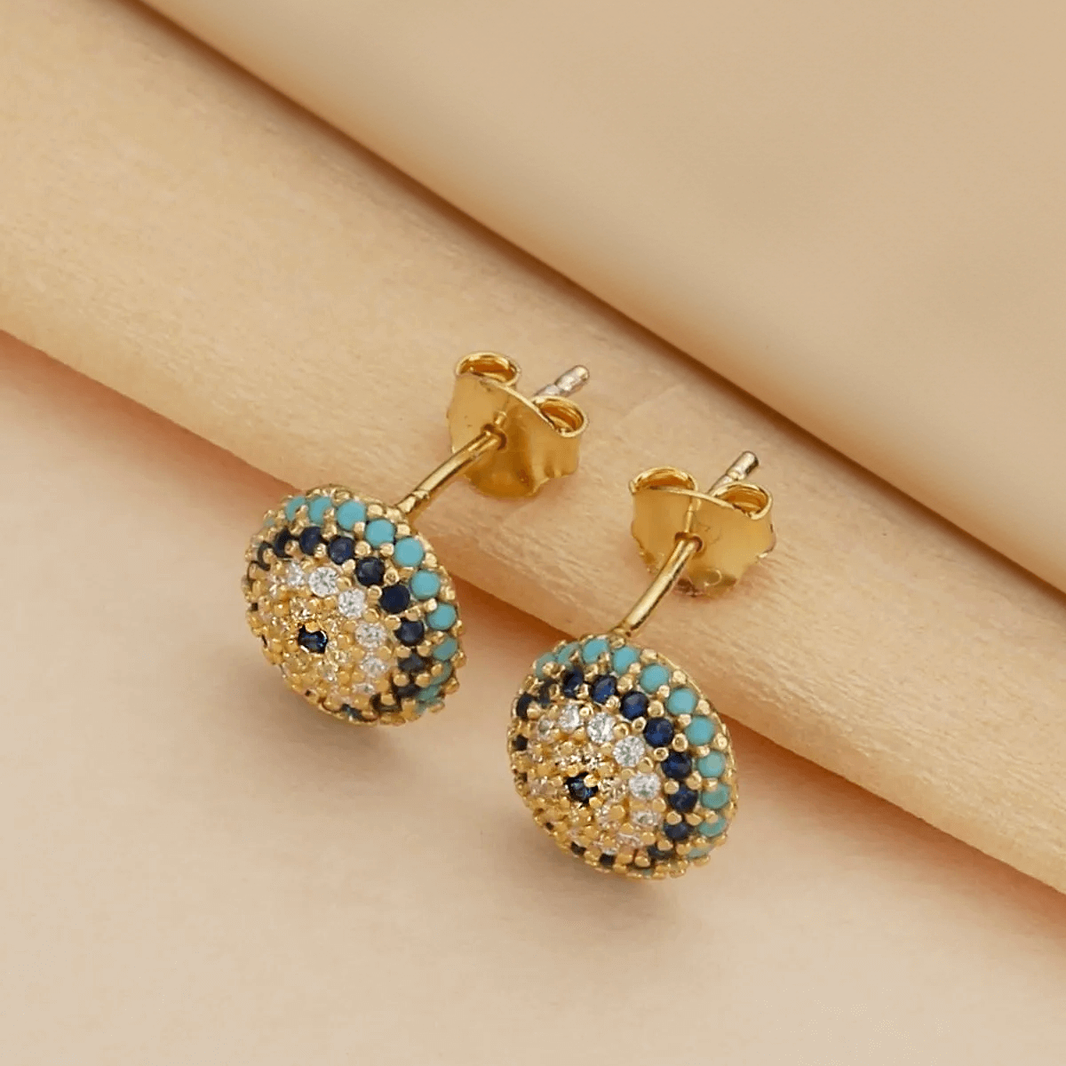 925 Sterling Silver Gold Stud Evil Eye Earrings
