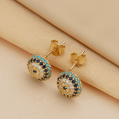 925 Sterling Silver Gold Stud Evil Eye Earrings