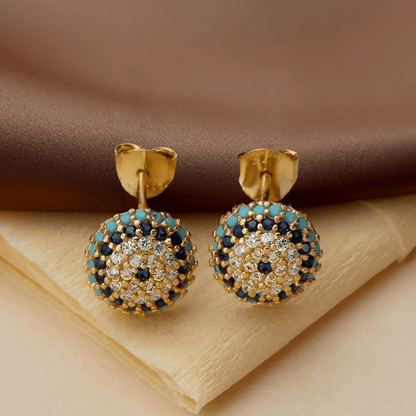925 Sterling Silver Gold Stud Evil Eye Earrings