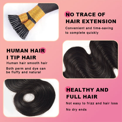 Body Wave I Tip Free Shipping Hair Extensions 100% Real Human Hair 100g CVOHAIR