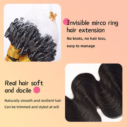 Natural Black Body Wave Free Shipping Mirco Ring Hair Extension 100% Real Human Hair CVOHAIR