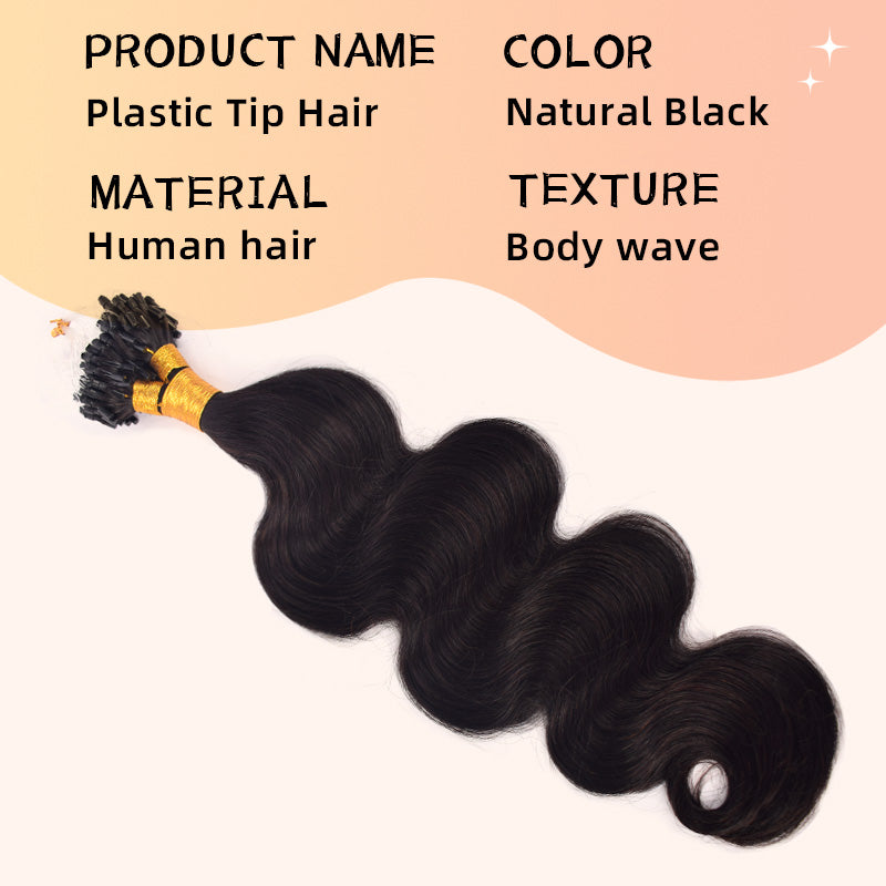 Natural Black Body Wave Free Shipping Mirco Ring Hair Extension 100% Real Human Hair CVOHAIR