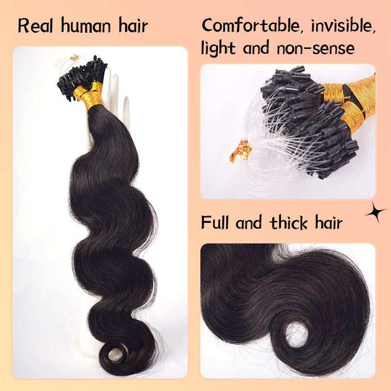 Natural Black Body Wave Free Shipping Mirco Ring Hair Extension 100% Real Human Hair CVOHAIR