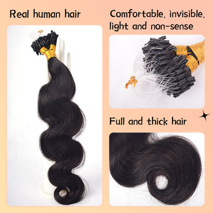 Natural Black Body Wave Free Shipping Mirco Ring Hair Extension 100% Real Human Hair CVOHAIR