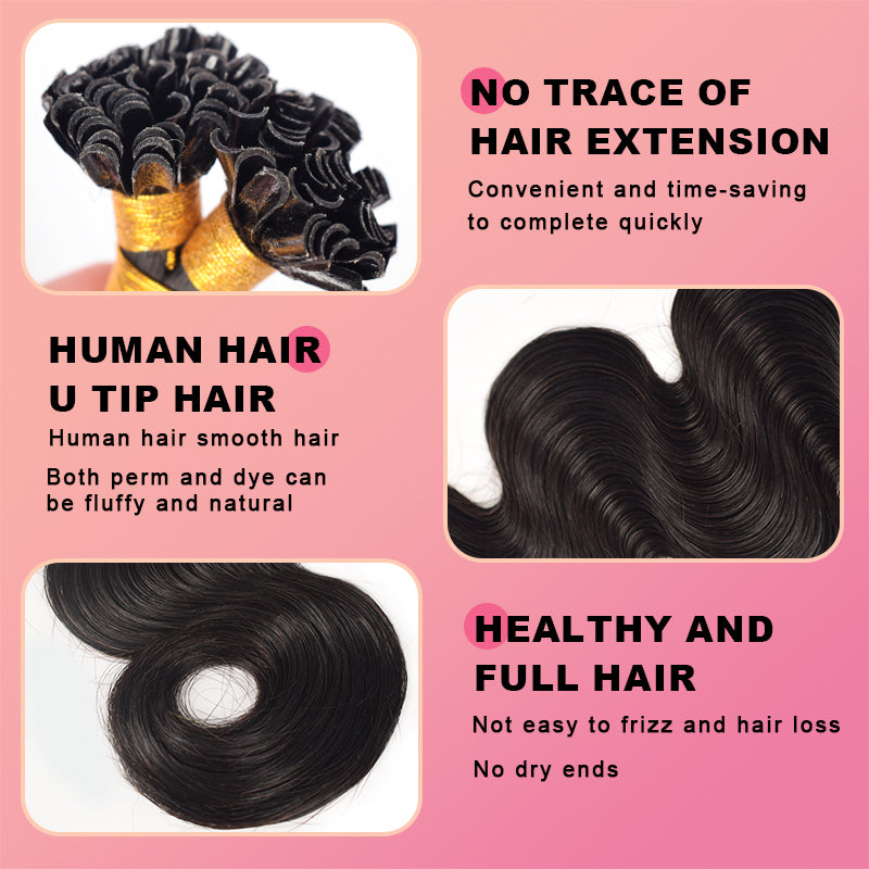 Body Wave U-Tip Hair Extensions Free Shipping 100% Real Human Hair 100g CVOHAIR