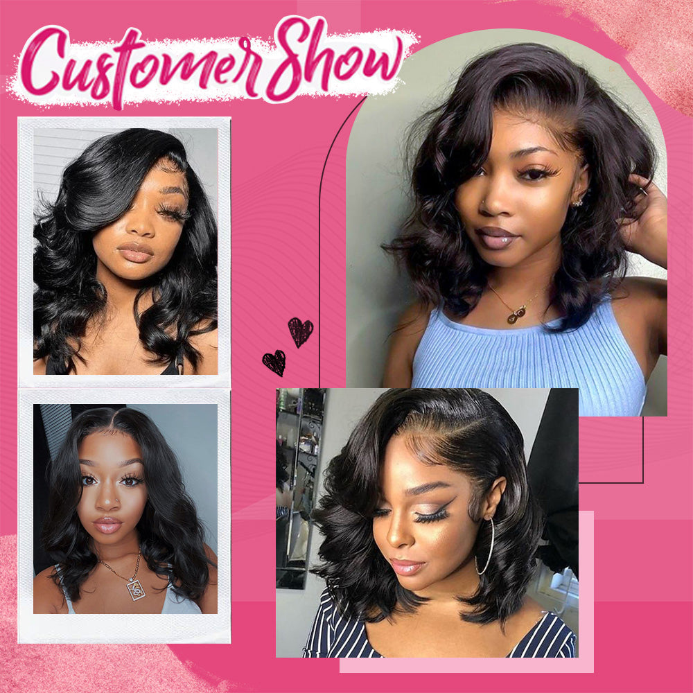 #1B Bob Wig Body Wave HD Lace Front Wigs Human Hair 180% Density Lace Frontal Wigs Pre Plucked With Baby Hair CVOHAIR
