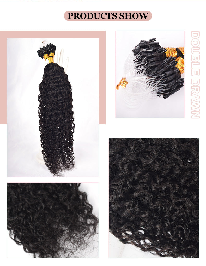 Natural Black Deep Curly Free Shipping Mirco Ring Hair Extension 100% Real Human Hair CVOHAIR