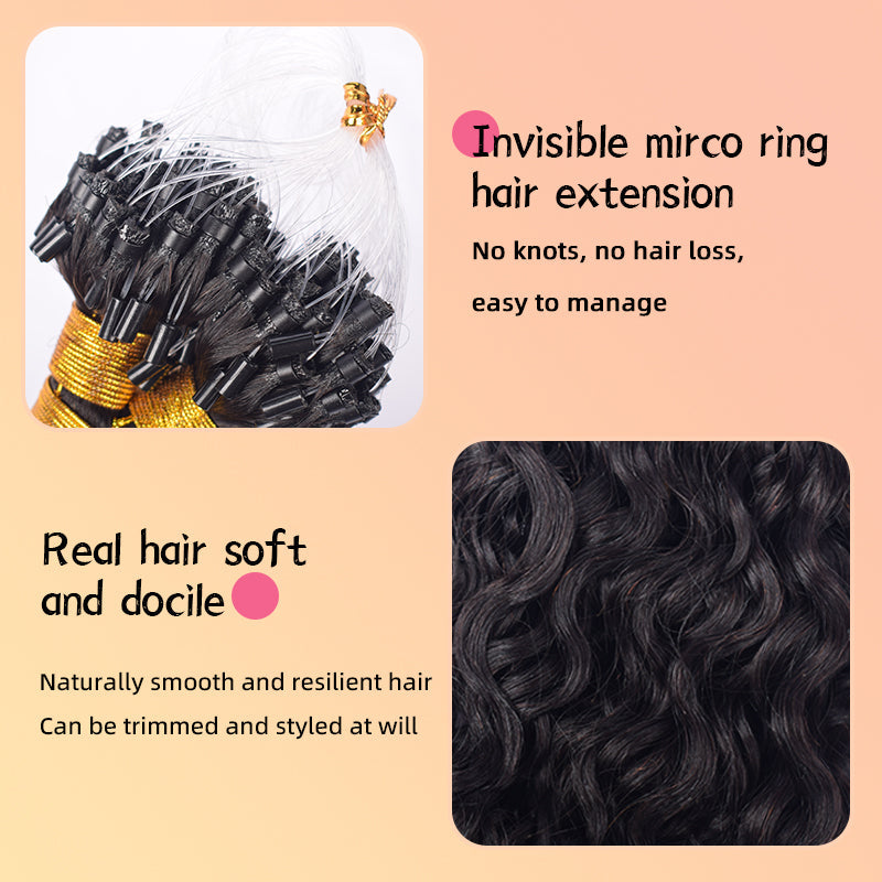 Natural Black Italian Curly Free Shipping Mirco Ring Hair Extension 100% Real Human Hair CVOHAIR
