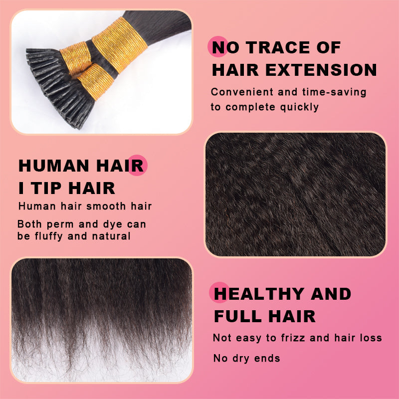 Kinky Straight I Tip Free Shipping Hair Extensions 100% Real Human Hair 100g CVOHAIR